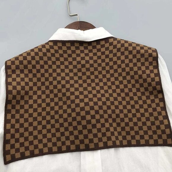 Brown Womens Checkered Print Fashion Dickey Collar, For Dress Decoration - Picture 2 of 4